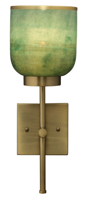 Vapor Single Sconce in Antique Brass & Aqua Metallic Glass