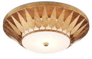 Currey and Company Floris Flush Mount - New Gold Leaf/Milky Glass