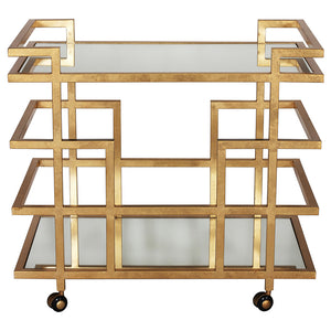 Worlds Away Ireland Bar Cart with Mirror Shelves – Gold Leaf