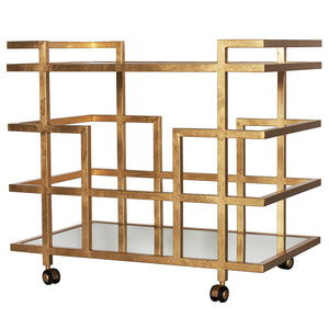 Worlds Away Ireland Bar Cart with Mirror Shelves – Gold Leaf