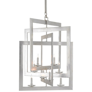 Currey and Company Interlocking Squares Chandelier – Silver Leaf