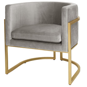 Worlds Away Jenna Barrel Arm Chair with Gold Leaf Frame - Grey Velvet
