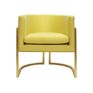 Worlds Away Jenna Barrel Arm Chair with Gold Leaf Frame - Citron Upholstery