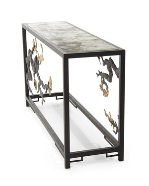 Sculpted Console Table in Antique Brass