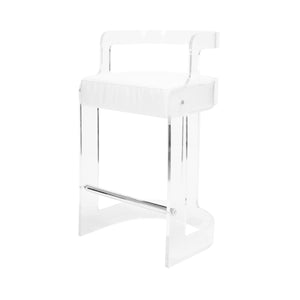 Worlds Away Malone Clear Barrel Back Counter Stool with Nickel Accents – White