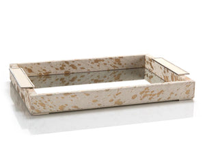 Cream and Gold Hide Mirror Tray