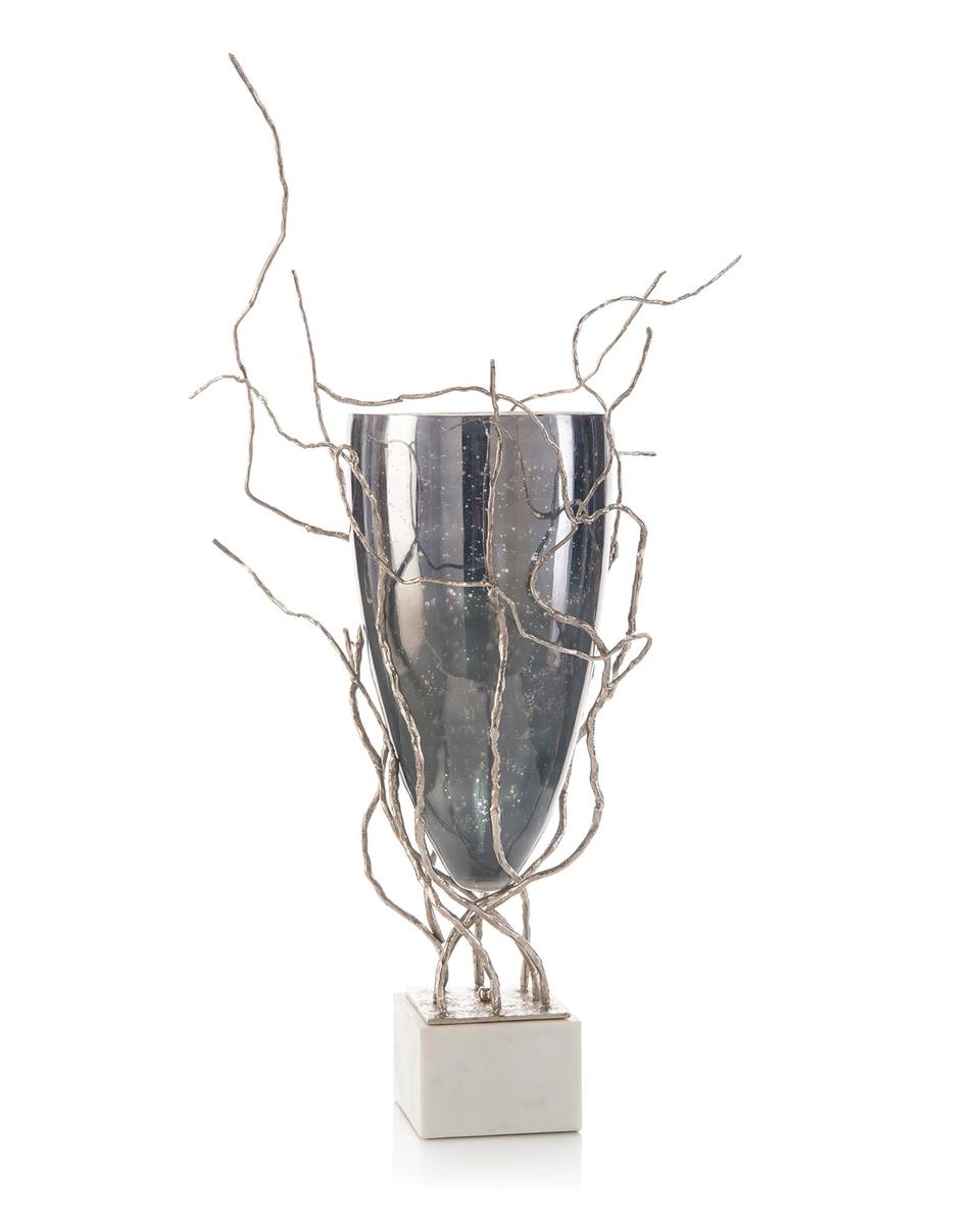 Profusion of Saplings in Nickel with Glass Vase