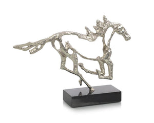 Galloping Stallion Sculpture on Black Marble Base