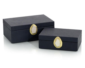 Set of Two Midnight Blue Leather Boxes