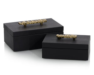 Set of Two Onyx Antique Grain Leather Boxes