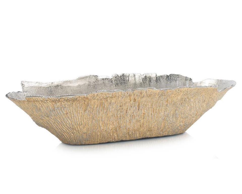 Nickel and Gold Textured Oval Bowl