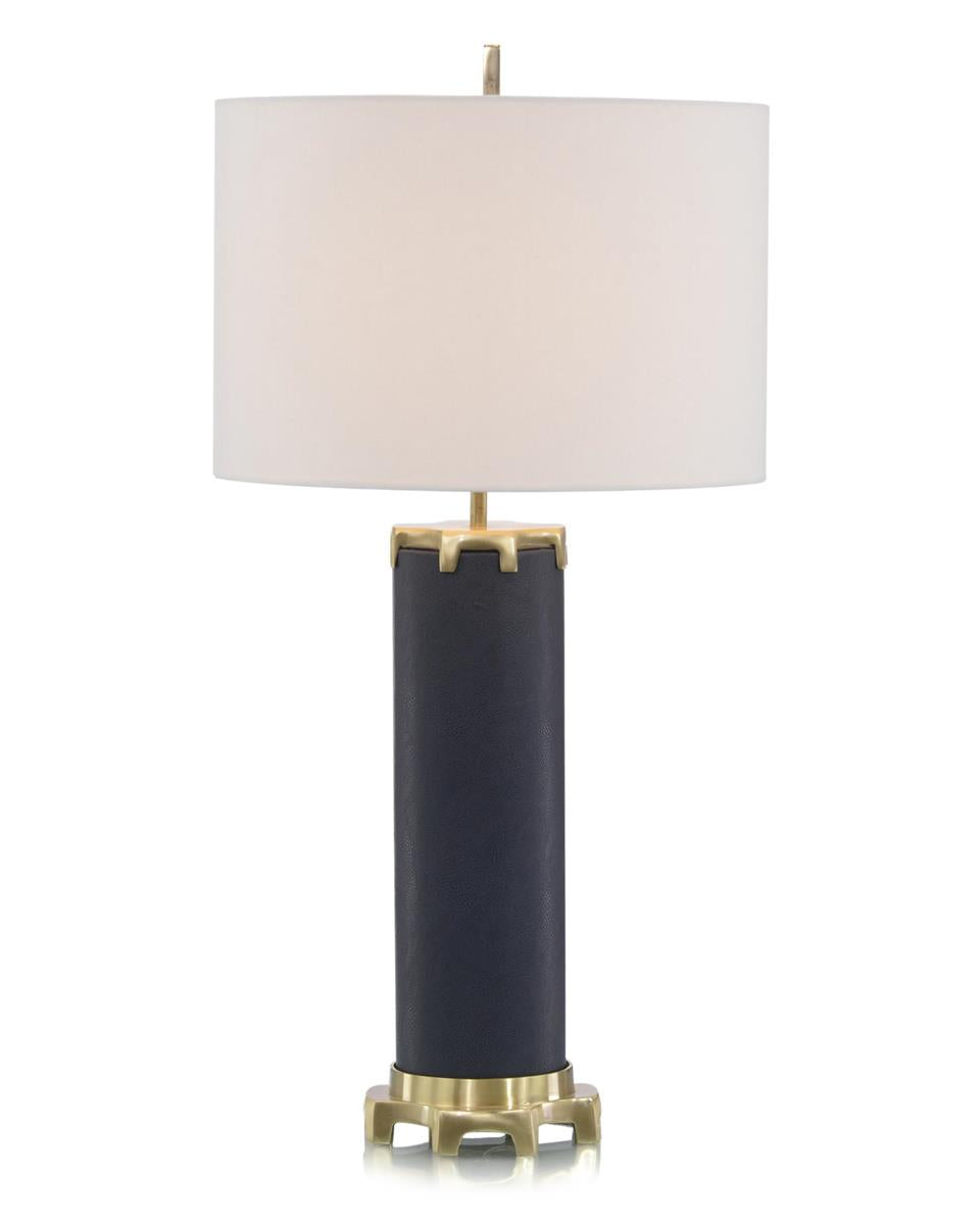Navy Leather and Polished Brass Table Lamp