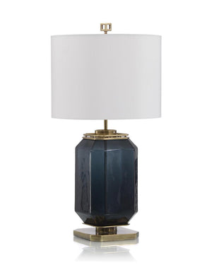 Navy Blue Glass and Brass Table Lamp