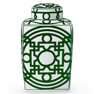 Square Porcelain Temple Jar with Lid – Green & White | Jasper Collection | Villa & House