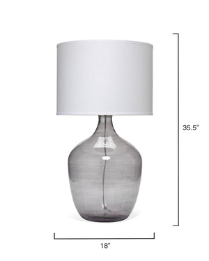 Plum Jar Table Lamp, Extra Large in Grey Glass with Large Drum Shade in White Linen