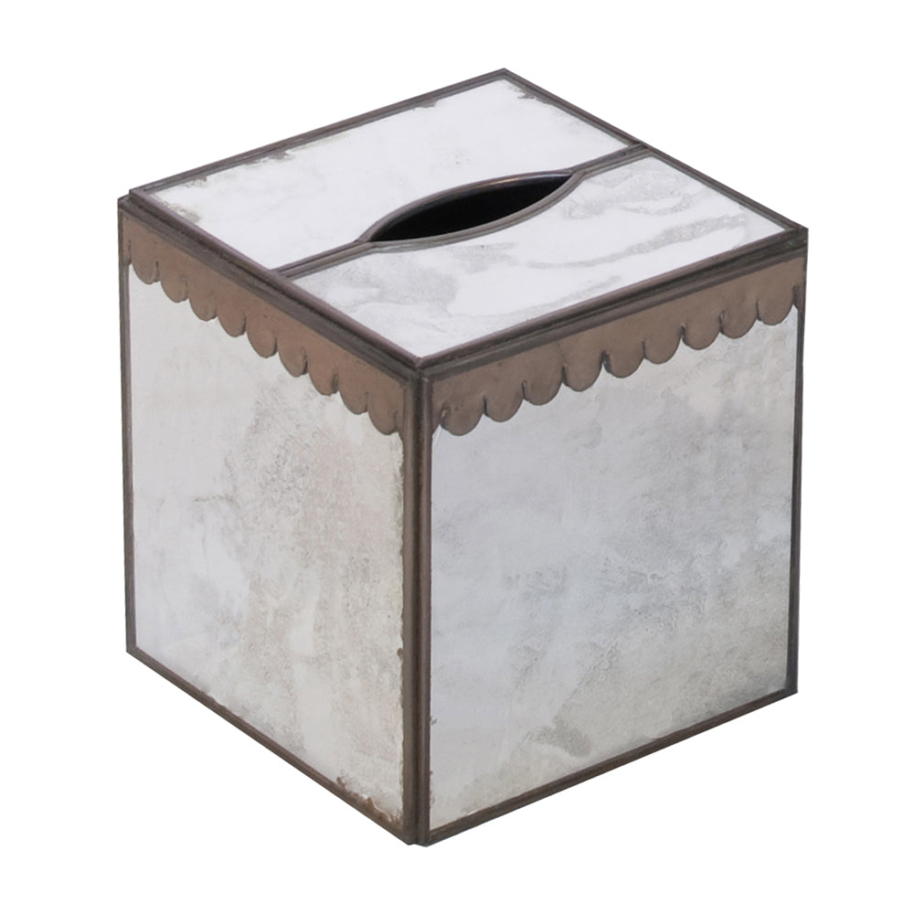 Worlds Away Decorative Tissue Box – Scalloped Antique Mirror
