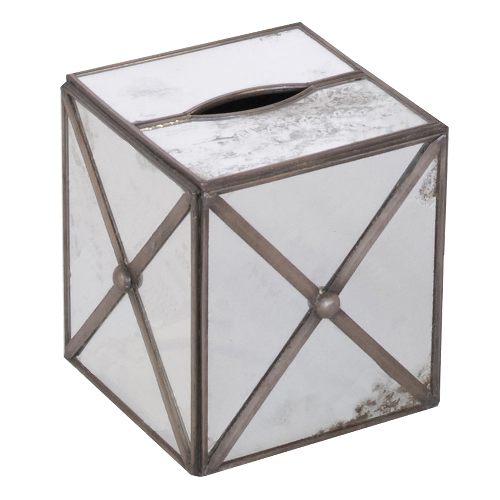 Worlds Away Decorative Tissue Box – Crosshatch Antique Mirror