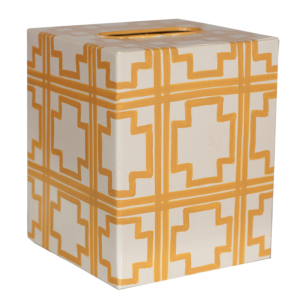 Worlds Away Decorative Tissue Box - Yellow Squares Pattern