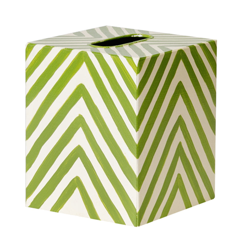 Worlds Away Decorative Tissue Box - Green & Cream Zebra