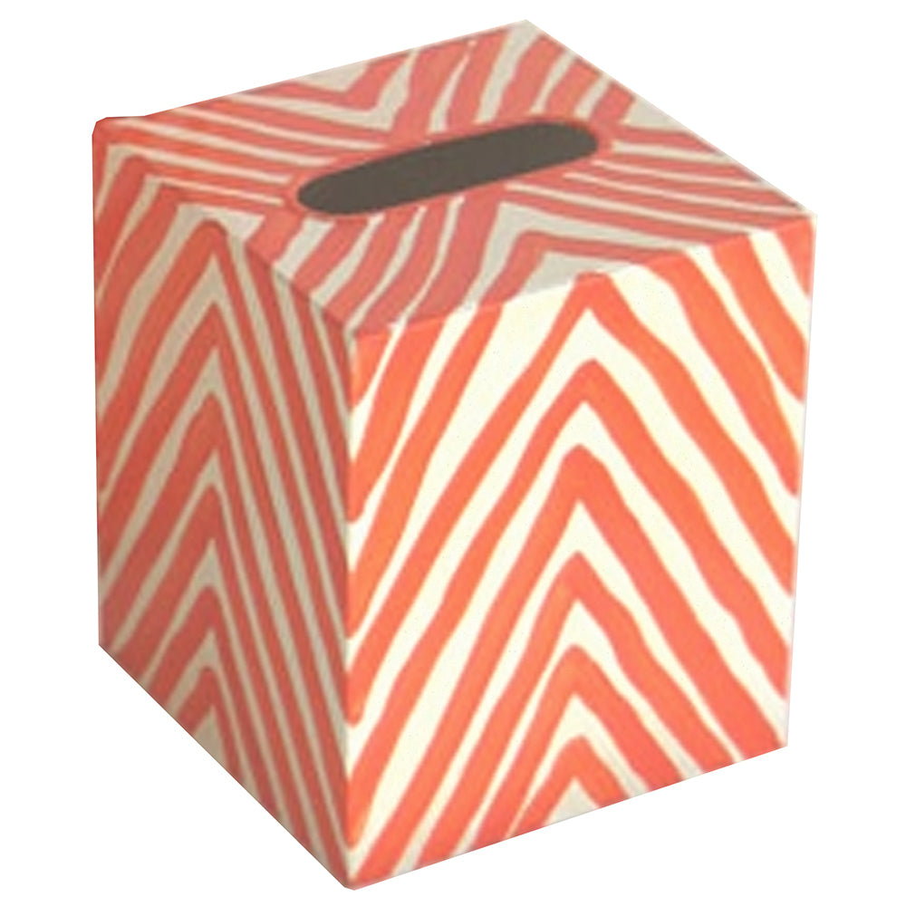 Worlds Away Decorative Tissue Box - Orange & Cream Zebra