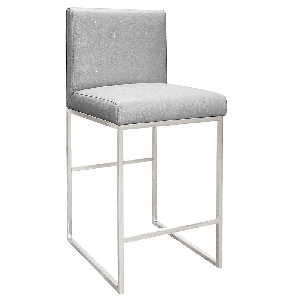 Worlds Away Kingston Nickel Counter Stool – Grey Faux Shagreen