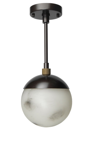 Metro Dome Shade Pendant - Faux White Alabaster and Oil Rubbed Bronze w/ Antique Brass Accents