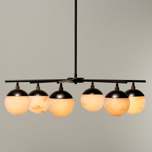 Metro 6 Light Chandelier - Faux White Alabaster and Oil Rubbed Bronze w/ Antique Brass Accents