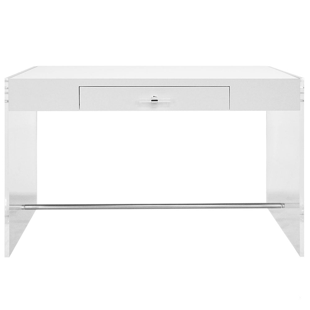 Worlds Away Lennon Acrylic Desk - White Lacquer Top