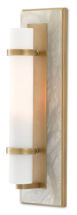 Currey and Company Bruneau Brass Wall Sconce - Natural Alabaster/Antique Brass/Opaque/White
