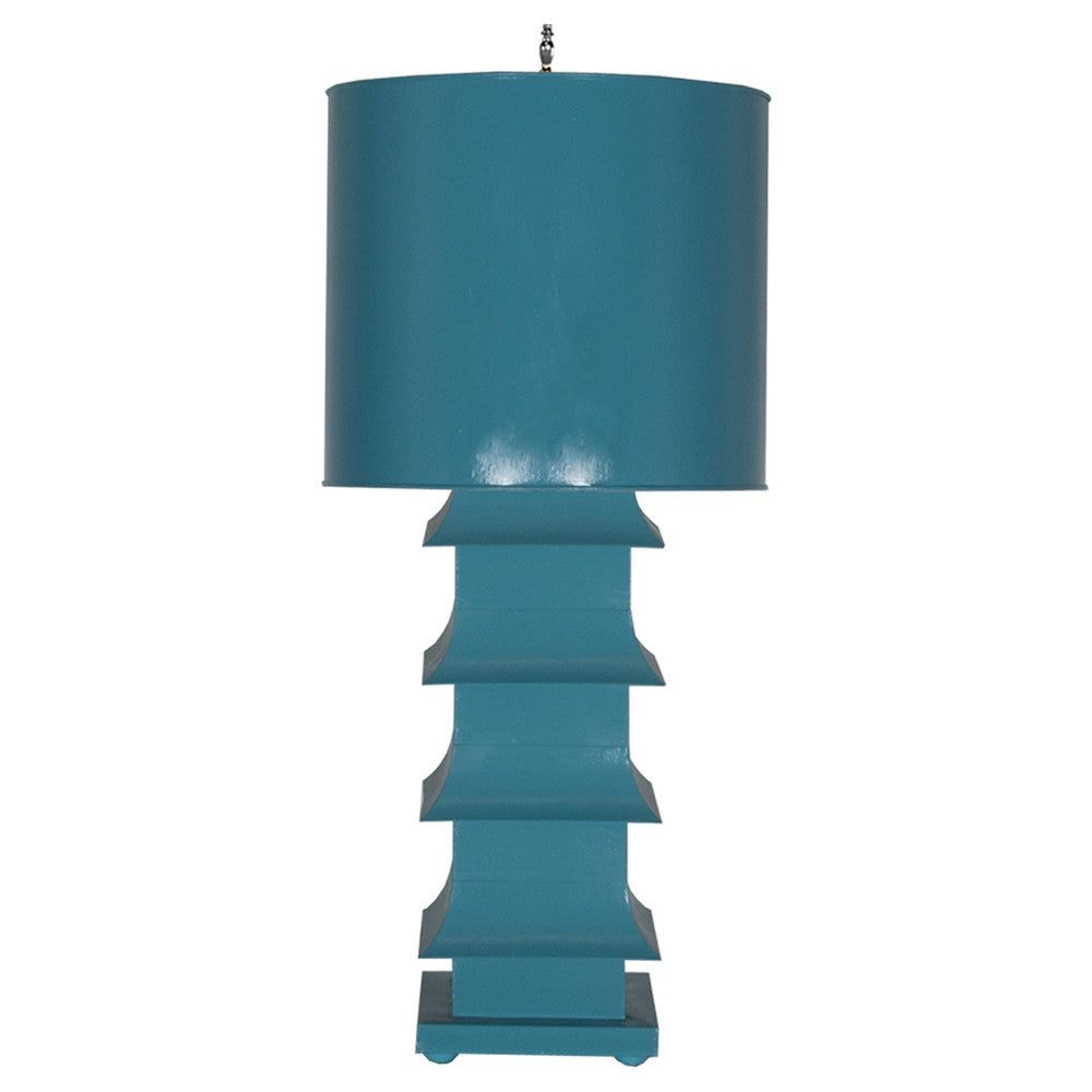 Worlds Away Large Pagoda Table Lamp  – Turquoise