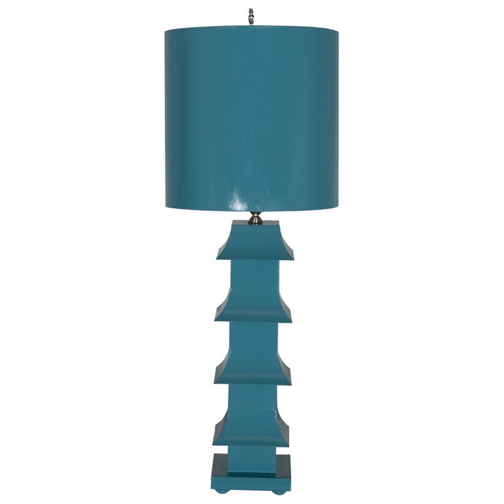 Worlds Away Pagoda Table Lamp with Shade – Turquoise