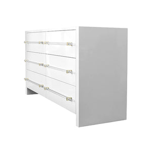 Worlds Away Luke 6 Drawer White Lacquer Chest - Brass/Acrylic Hardware