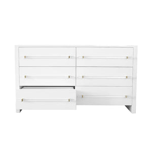 Worlds Away Luke 6 Drawer White Lacquer Chest - Brass/Acrylic Hardware