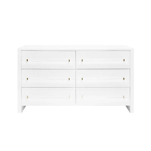 Worlds Away Luke 6 Drawer White Lacquer Chest - Brass/Acrylic Hardware