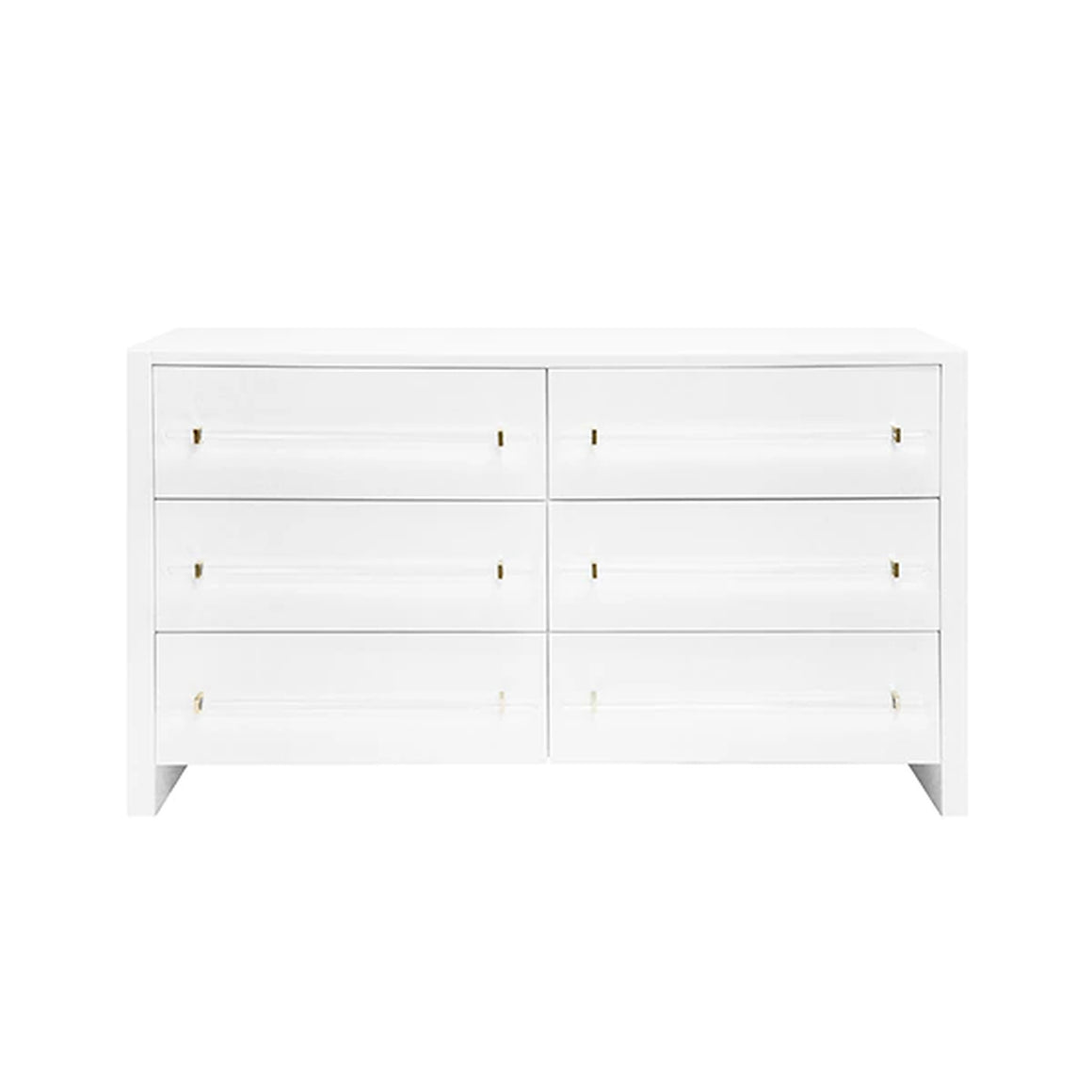 Worlds Away Luke 6 Drawer White Lacquer Chest - Brass/Acrylic Hardware