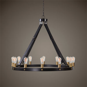 12-Light Leather Strap Chandelier – Black