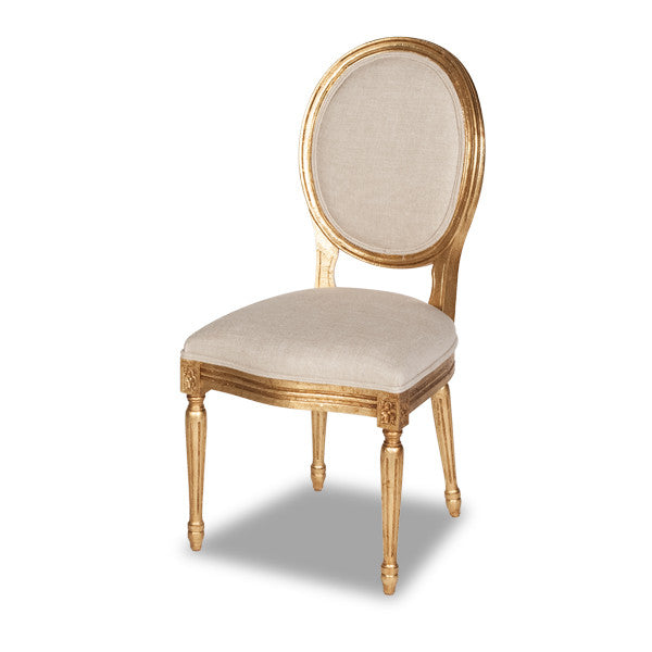 Louis Medallion Side Chair- Gold & Oat Linen (Other Colors Available)