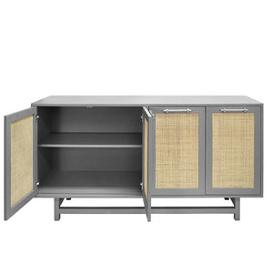 Worlds Away Macon Cabinet with Cane Door Fronts - Matte Grey Lacquer