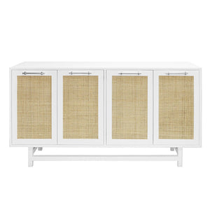 Worlds Away Macon Cabinet with Cane Door Fronts - Matte White Lacquer