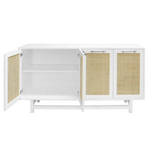 Worlds Away Macon Cabinet with Cane Door Fronts - Matte White Lacquer