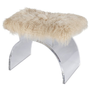 Worlds Away Marlowe Lucite Stool with Fur Cushion - Natural