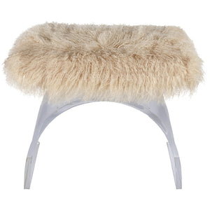 Worlds Away Marlowe Lucite Stool with Fur Cushion - Natural