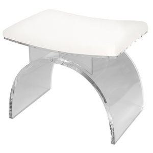 Worlds Away Marlowe Lucite Stool with Linen Cushion - White