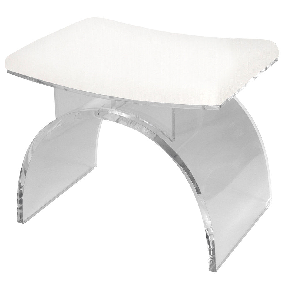 Worlds Away Marlowe Lucite Stool with Linen Cushion - White