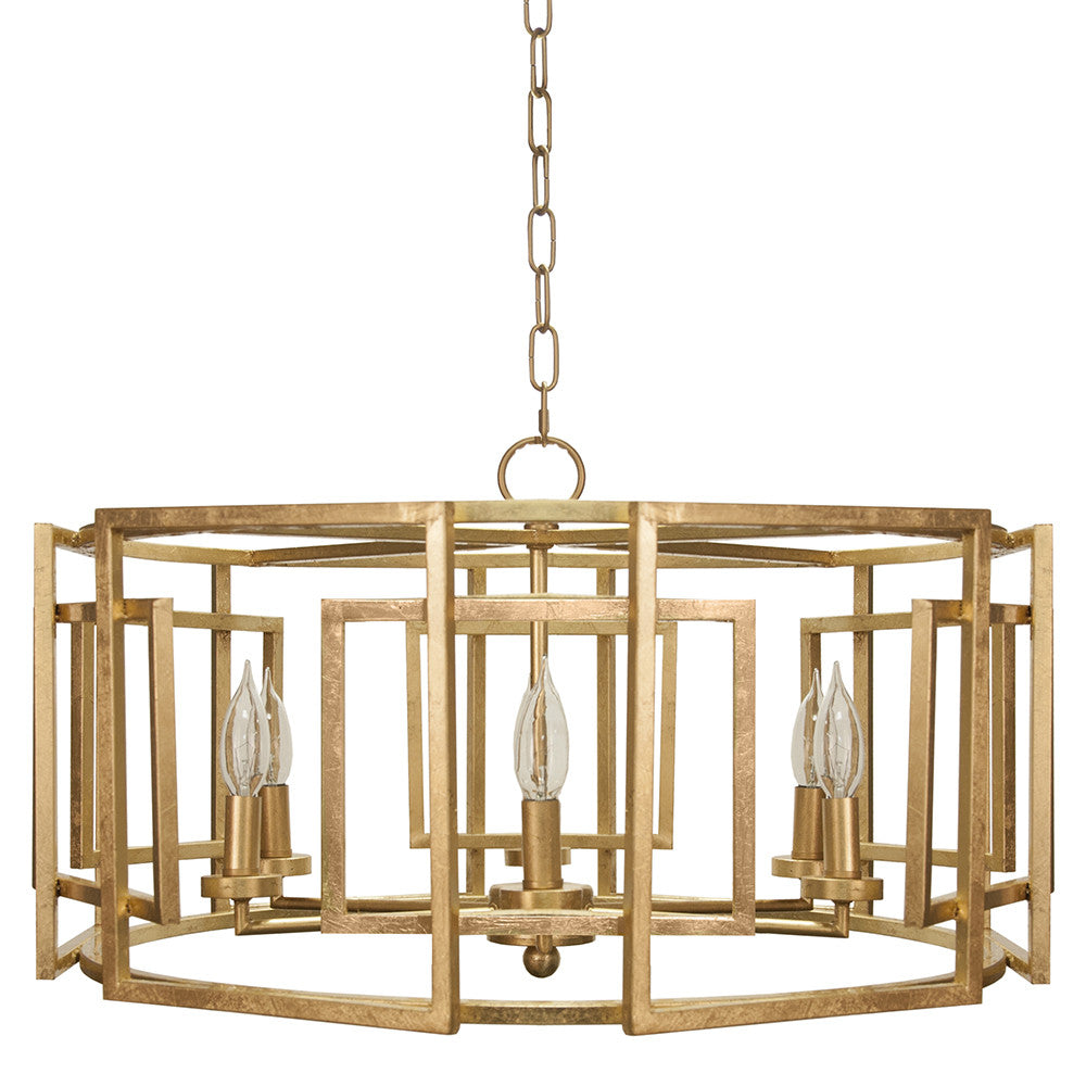 Worlds Away McKenzie Square Motif Drum Chandelier – Gold Leaf