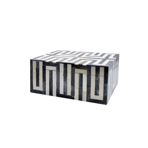 Worlds Away Mellie Small Geometric Patterned Box - Grey & White