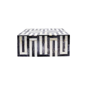 Worlds Away Mellie Small Geometric Patterned Box - Grey & White