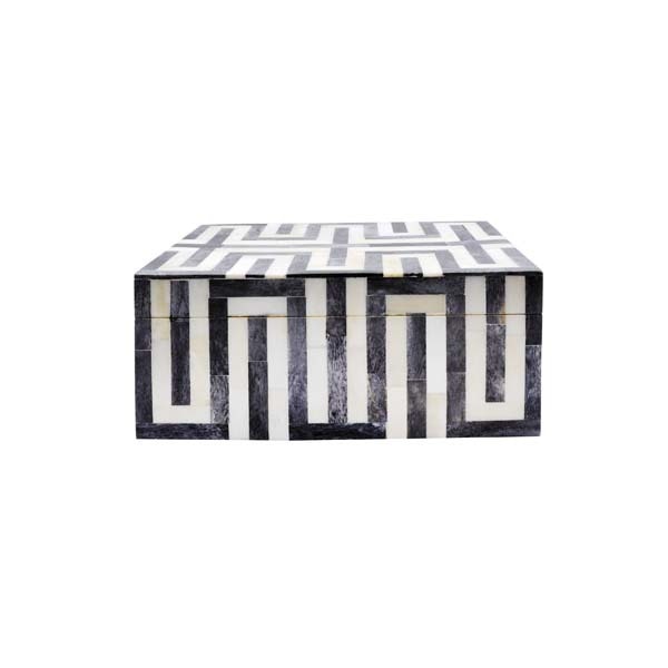 Worlds Away Mellie Small Geometric Patterned Box - Grey & White