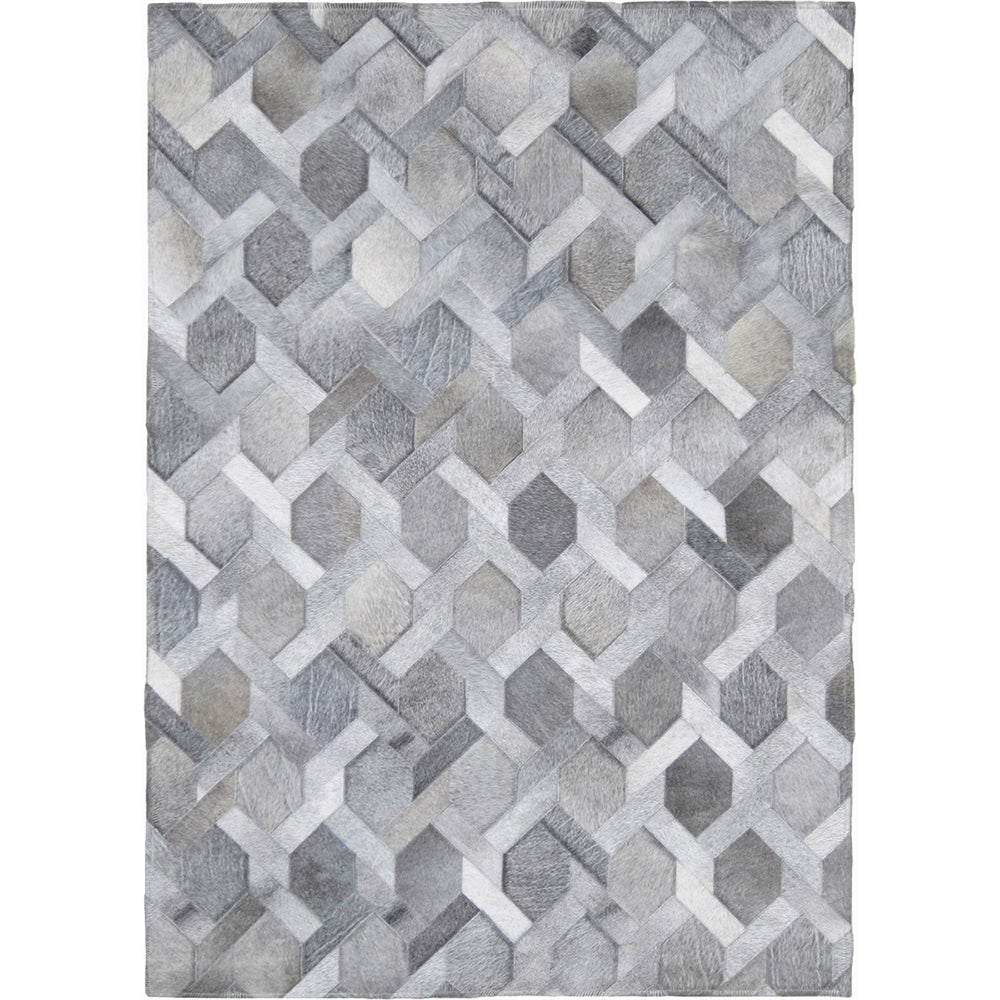 Chain Link Patchwork Hide Rug - Grey