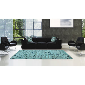 Patchwork Stripe Patterned Hide Rug - Turquoise